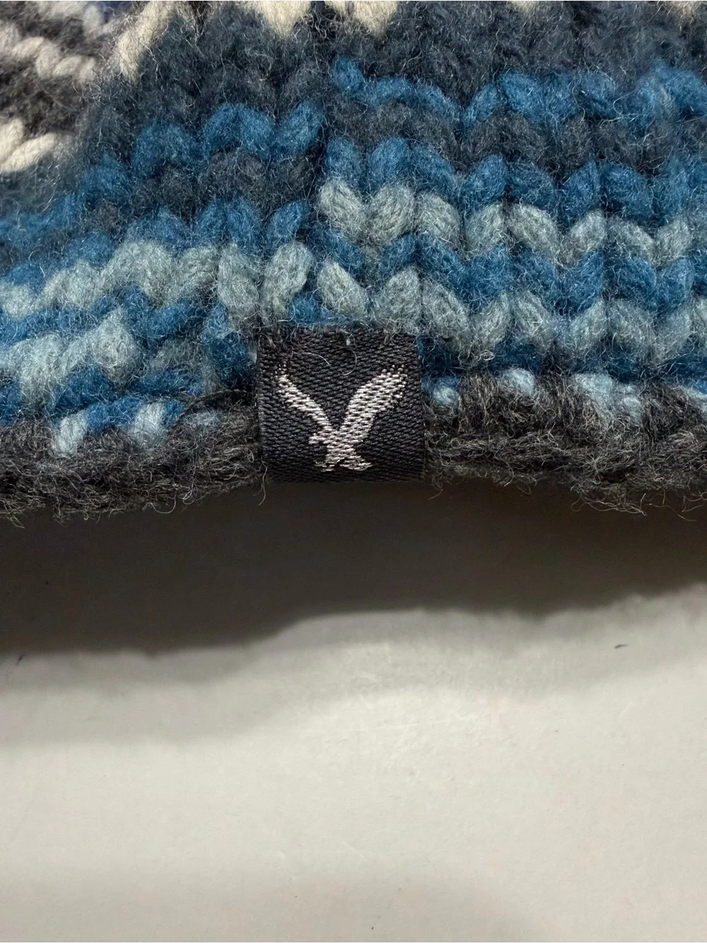 American Eagle Outfitters Blue, Gray, White & Yellow Striped Knit Earflap Hat